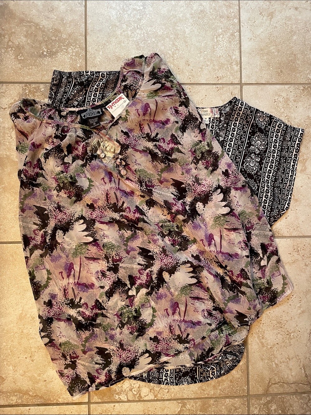Angie Floral Blouse in Purple, Black and Pink Republic Print Blouse